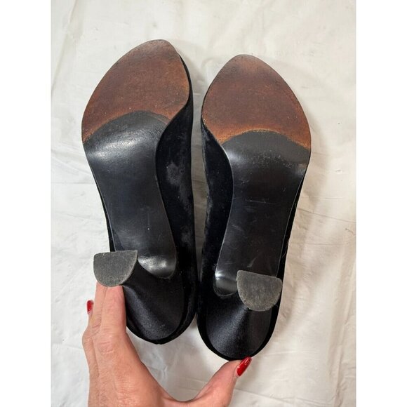 Stuart Weitzman Black velvet Slingback Heeled Pumps Size 9.5 with Rhinestones - Picture 9 of 14